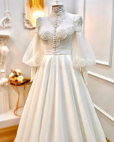 Lace Robe De Mariée Princesse Muslim Wedding Gowns for Women Bride High Neck Turkey Bridal Wedding Dress with Puffy Sleeves